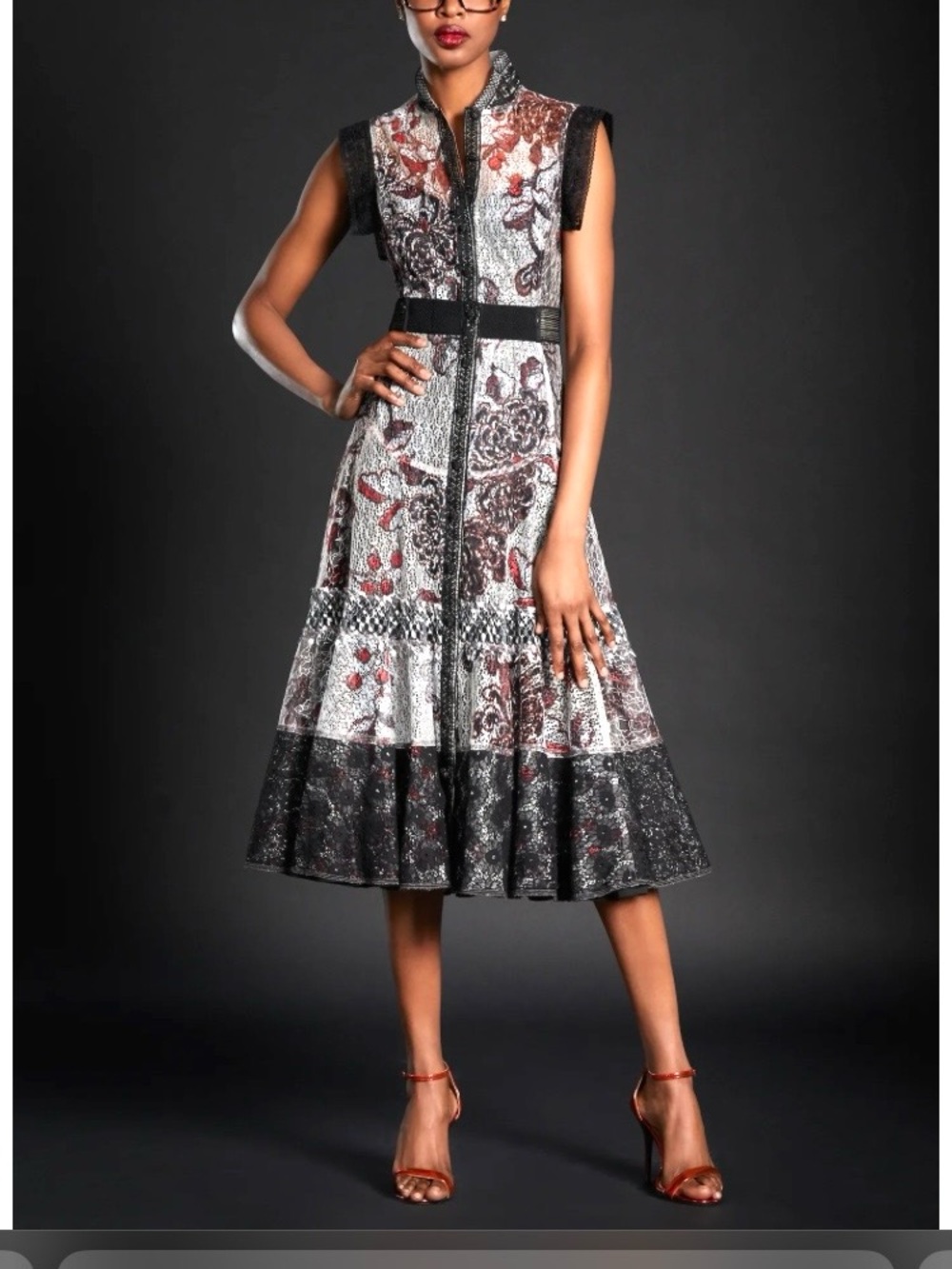 Sleeveless Printed Midi Dress with Contrasting Hem